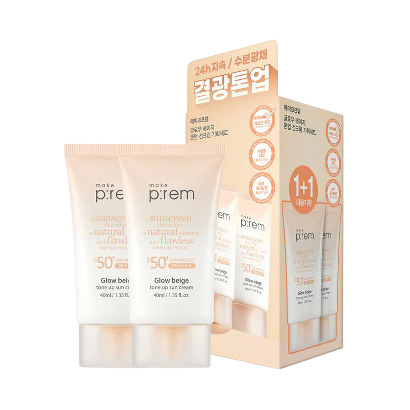 MAKE PREM GLOW BEIGE TONE UP SUN CREAM SPF50+ НАБОР  